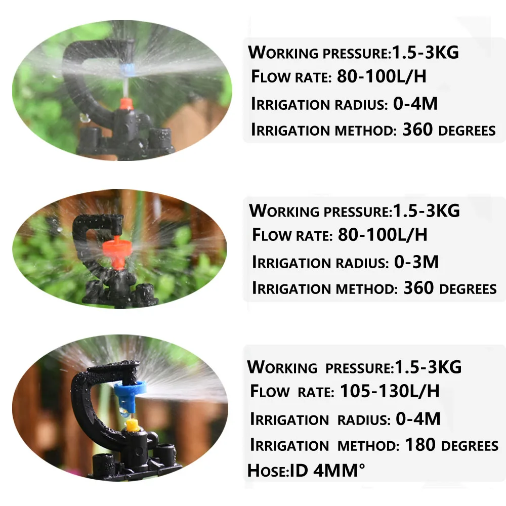 180 360 도 굴절 마이크로 급수 스프링클러 분무기, 말뚝 회전 굴절 정원 관개 깍지, 4/7mm 호스, 50cm