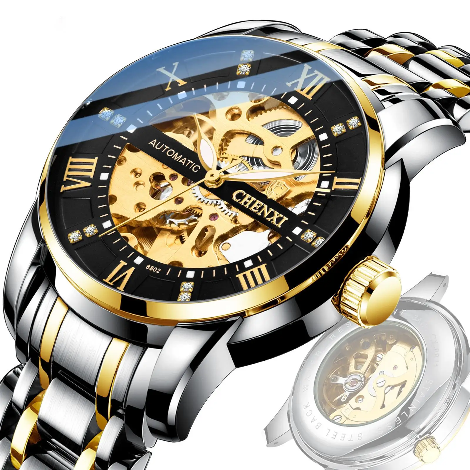 

High-grade hollow automatic mechanical watch business classic men's 39mm mechanical watch waterproof Reinforced glass mirror