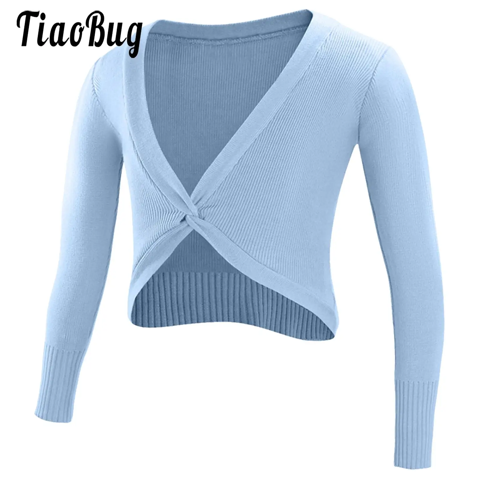 

Kids Girls Ballet Wrap Top Long Sleeve Crop Tops Girl Twist Knot Pullover Knitted Cardigan for Dancing Gymnastics Training Yoga