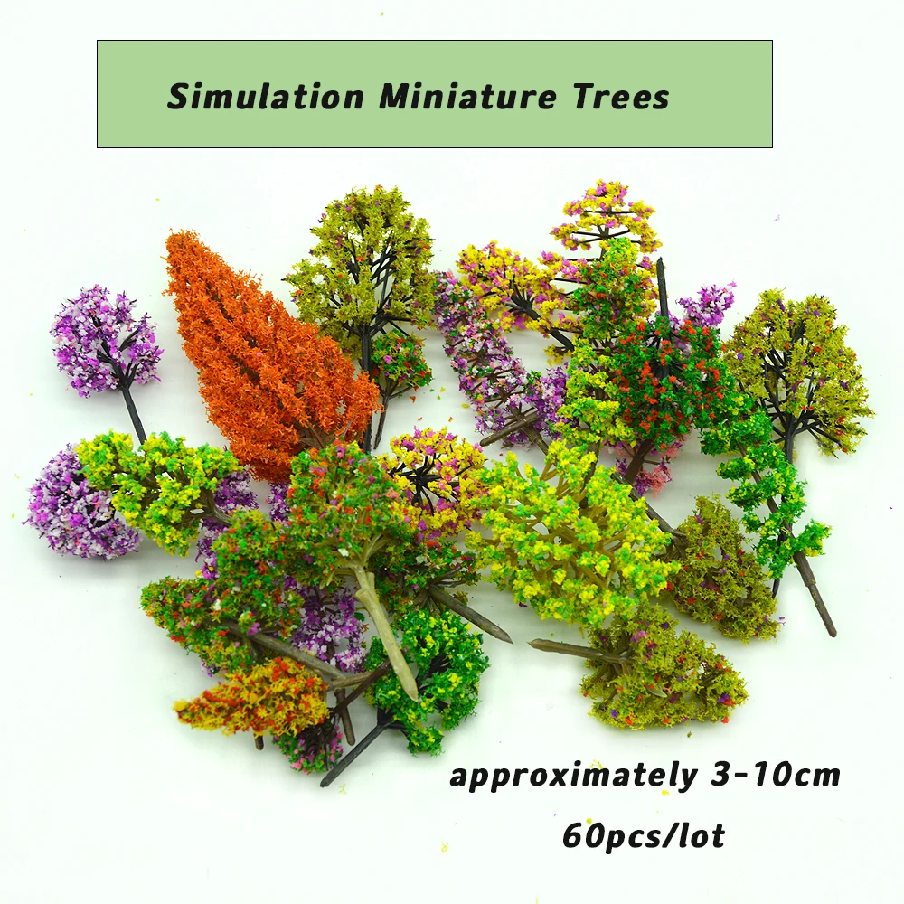 

60pcs/lot DIY Model Making Miniature Trees 3-10cm Railway Train Scenery Plastic Colorful Trees HO N OO Z Scale for Diorama