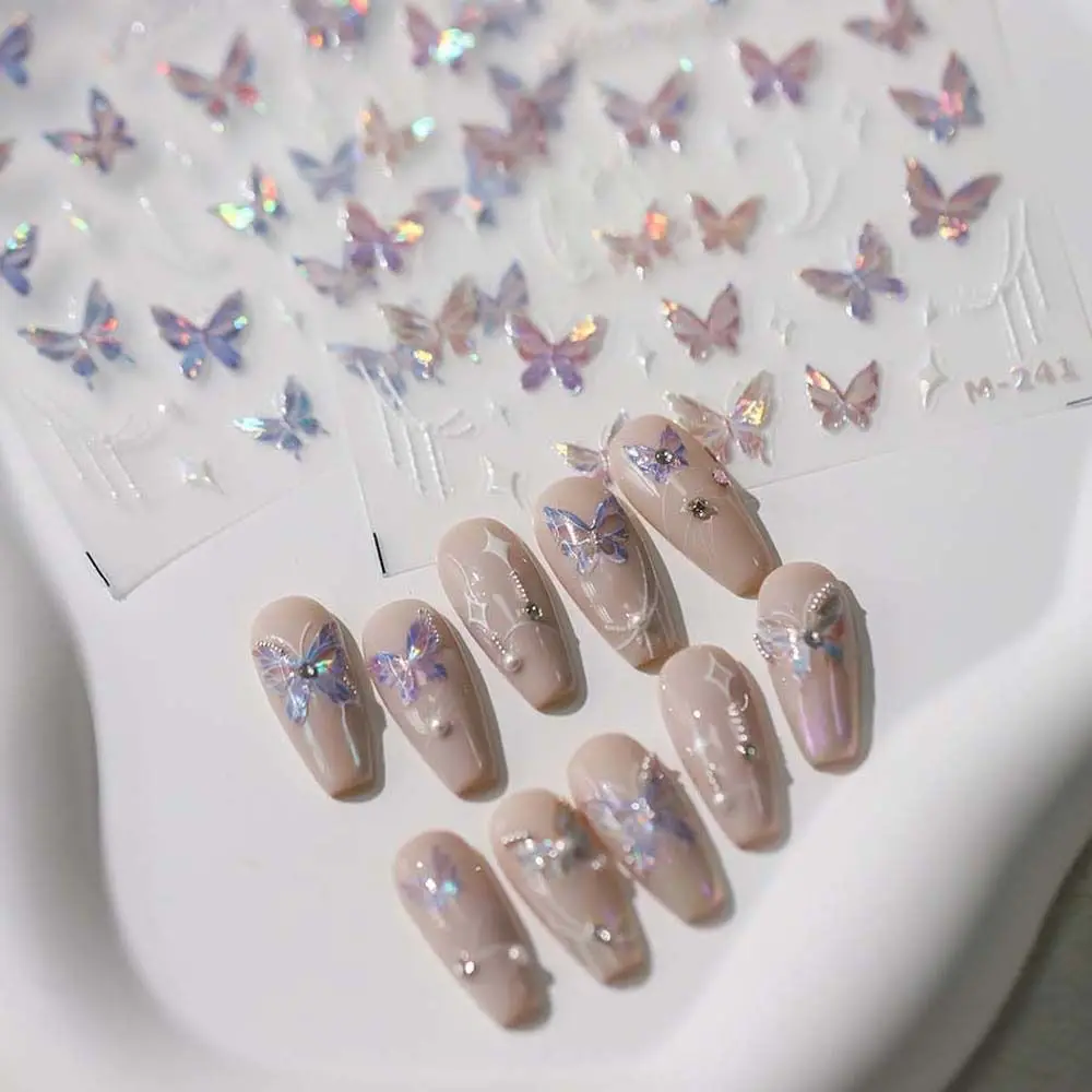

White Stars Butterfly Nail Stickers Manicure Ornaments Nail Accessories Butterfly Nail Decorations Nail Art Supplies Pink Purple