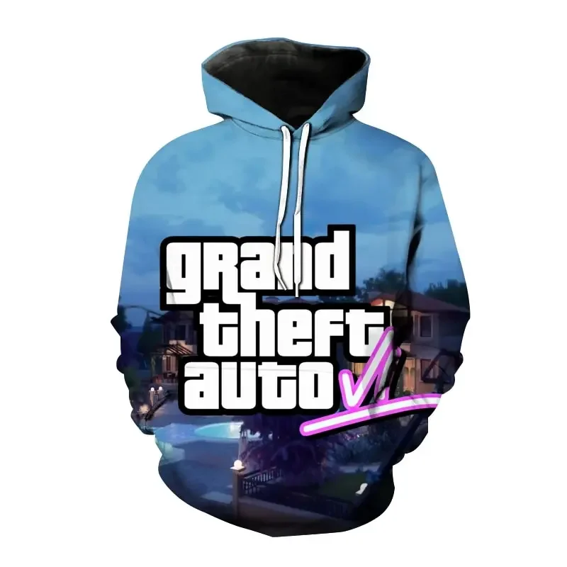 

2024 New Grand Theft Auto VI Game Men's Hoodie 3D Printed Casual Children's Pullover Extra Large Harajuku Street Sweatshirt Y2k