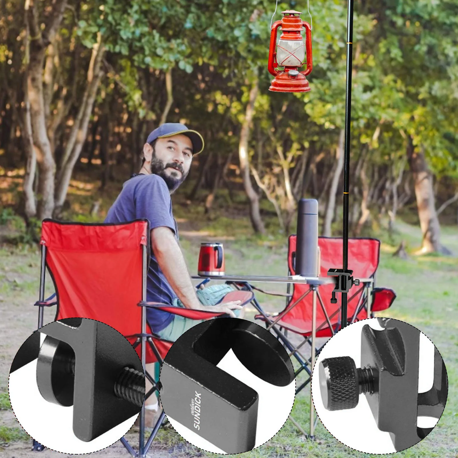 Desk Light Clamp 360 Degree Rotation Aluminum Alloy Lantern Stand Clip Suitable for Diameter 10-12mm Adjustable Height for Table