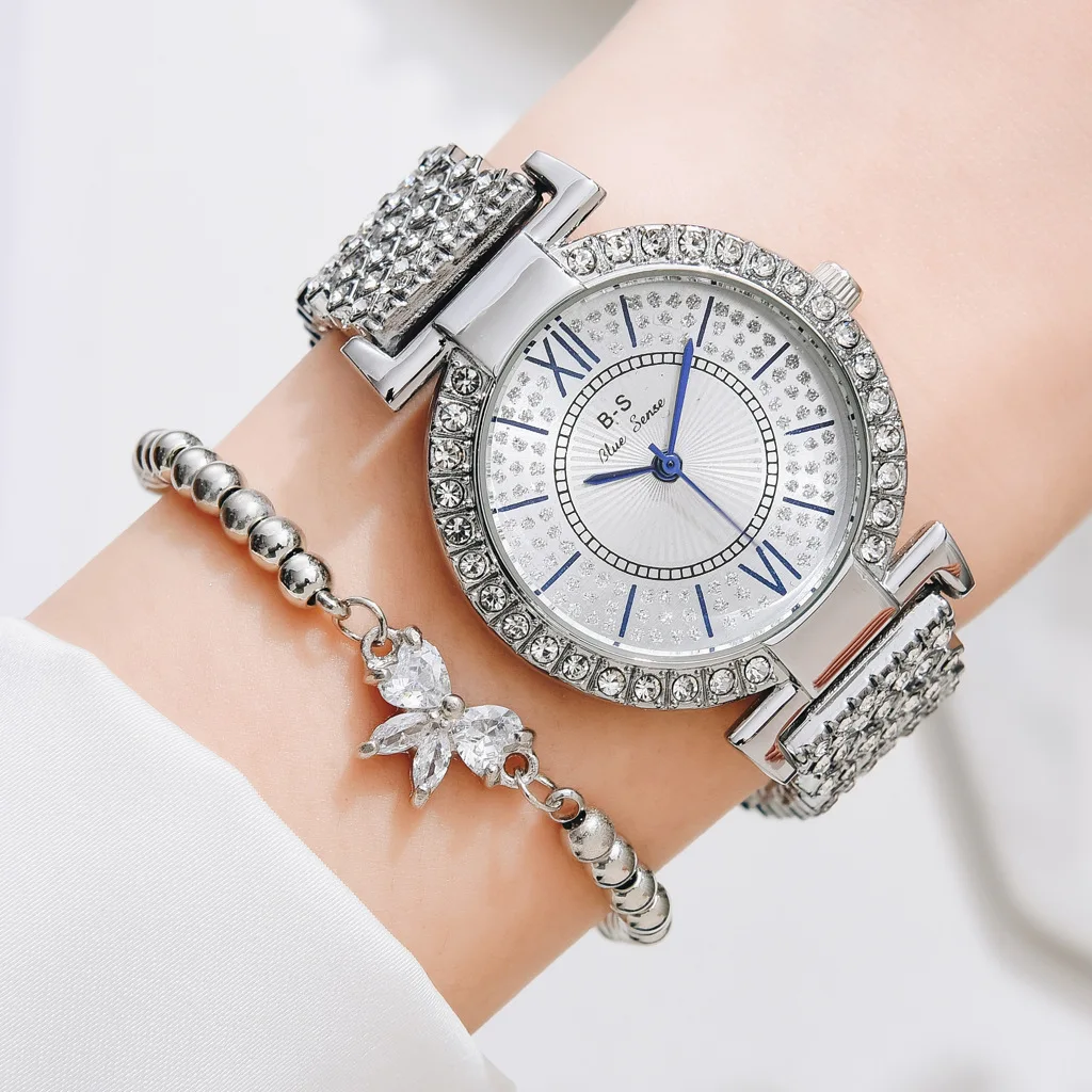 2022 Luxury Bracelet Watches Set For Women Fashion Rhinestones Quartz Clock Ladies Stainless Steel Wrist Watch Zegarek Damski