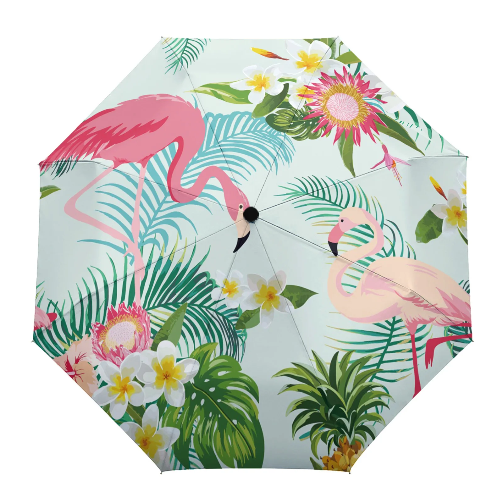 

Flamingo Tropical Flower Automatic Umbrella for Rain Foldable Parasol Umbrella Eight strand Outdoor Umbrellas