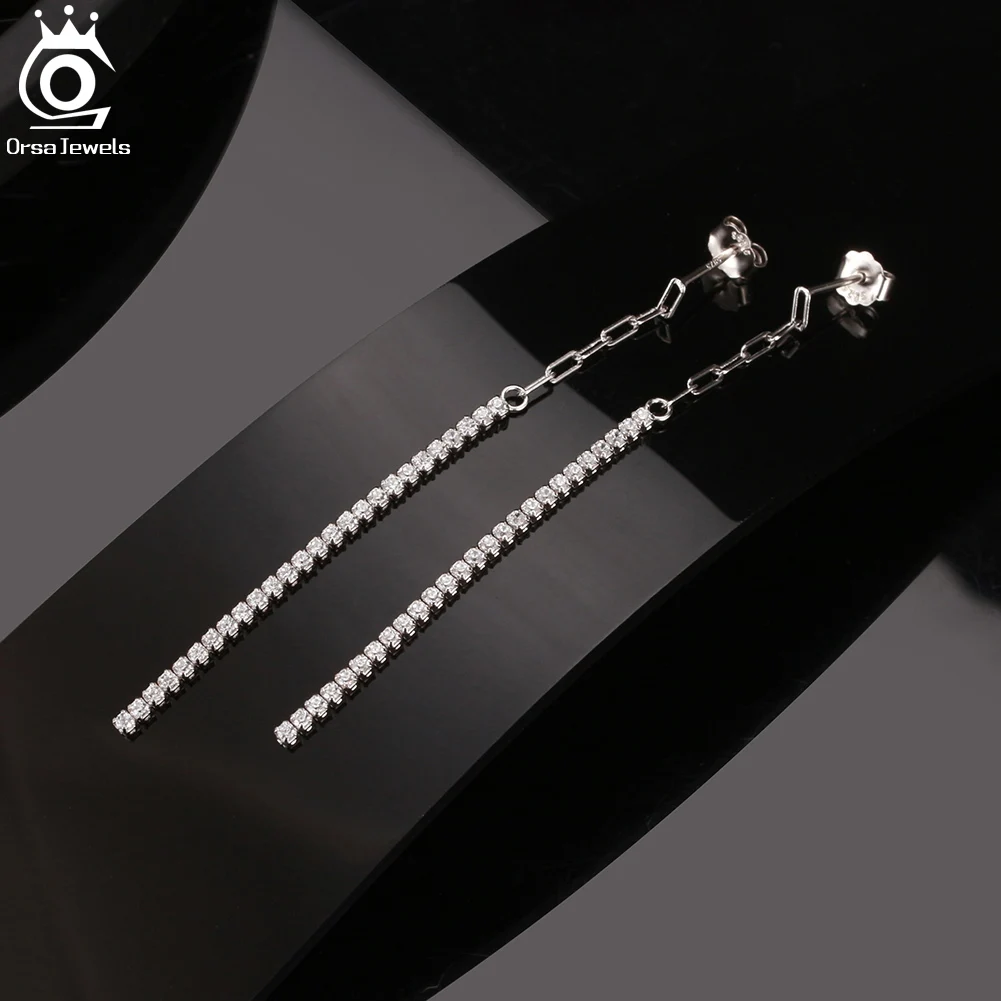 925 Sterling Silver Polished Sparkle Cut Circle Long Drop Dangle Earrings 48.56x