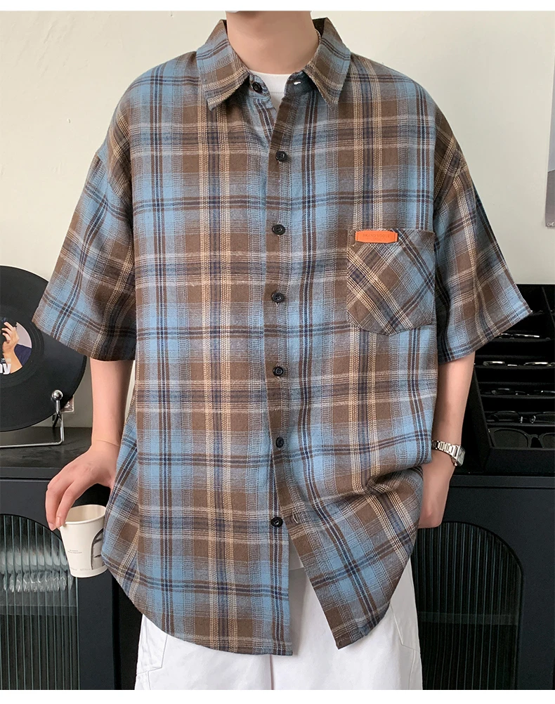 Sommer-Männerhemd, kariert, Baumwolle, kurzärmelig, Übergröße 6XL, 7XL, 8XL, 10XL, Grün, 2025, Übergröße, formell, lässig, Designer, hohe Qualität – Detail 9