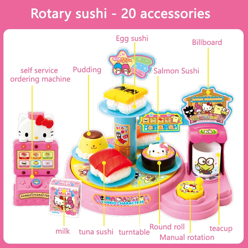 Sanrio Hello Kitty Kawaii Sushi Table Play House Kitchen Set Girls Eat Toys Anime Figure Pretend Play Toy For Children Girl Gift 2