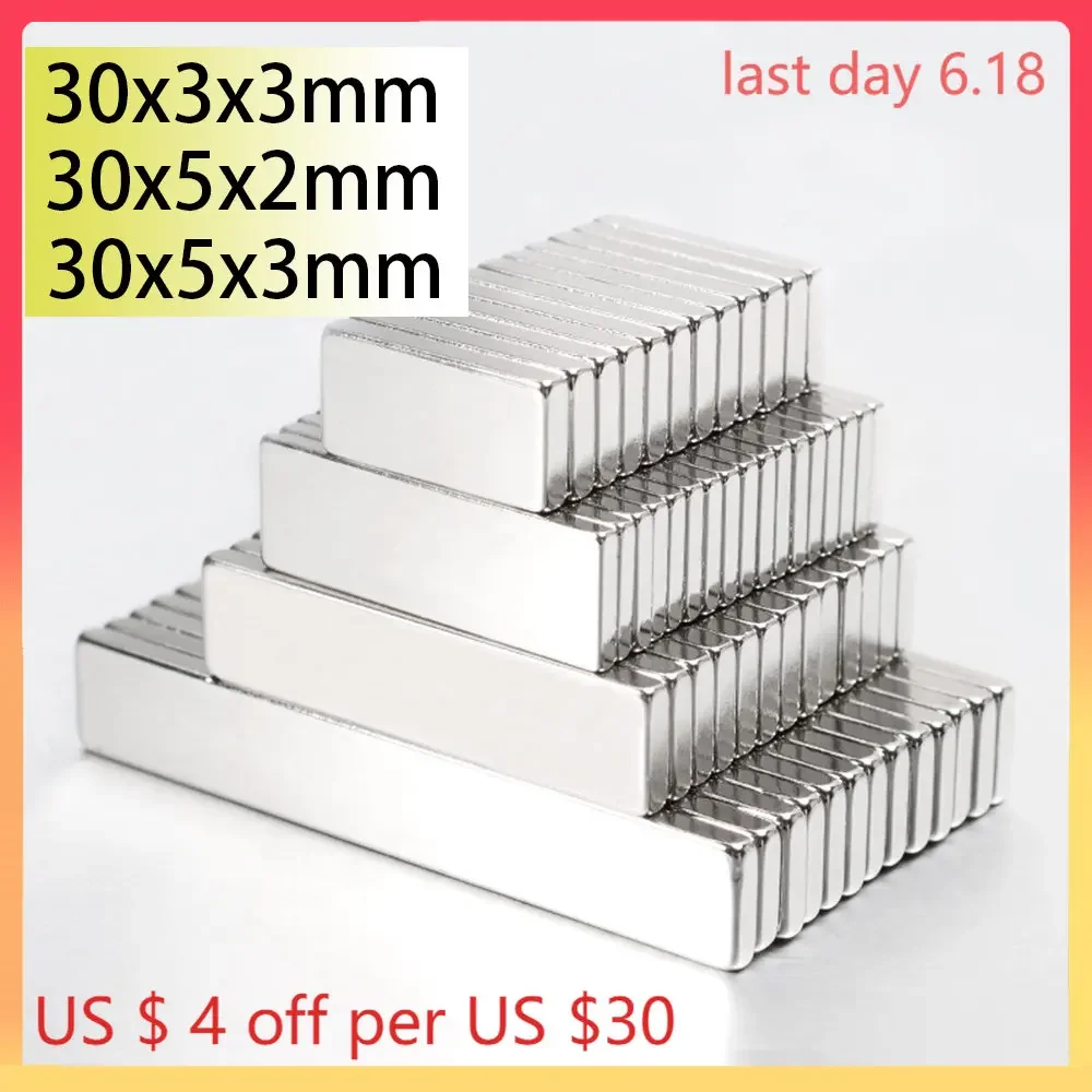 10/20/50Pcs 30x3x3 30x5x2 30x5x3   N35 NdFeB Block Neodymium Magnet Superl Strong Permanent Magnetic Imane Bar 30×3 30×5 Search