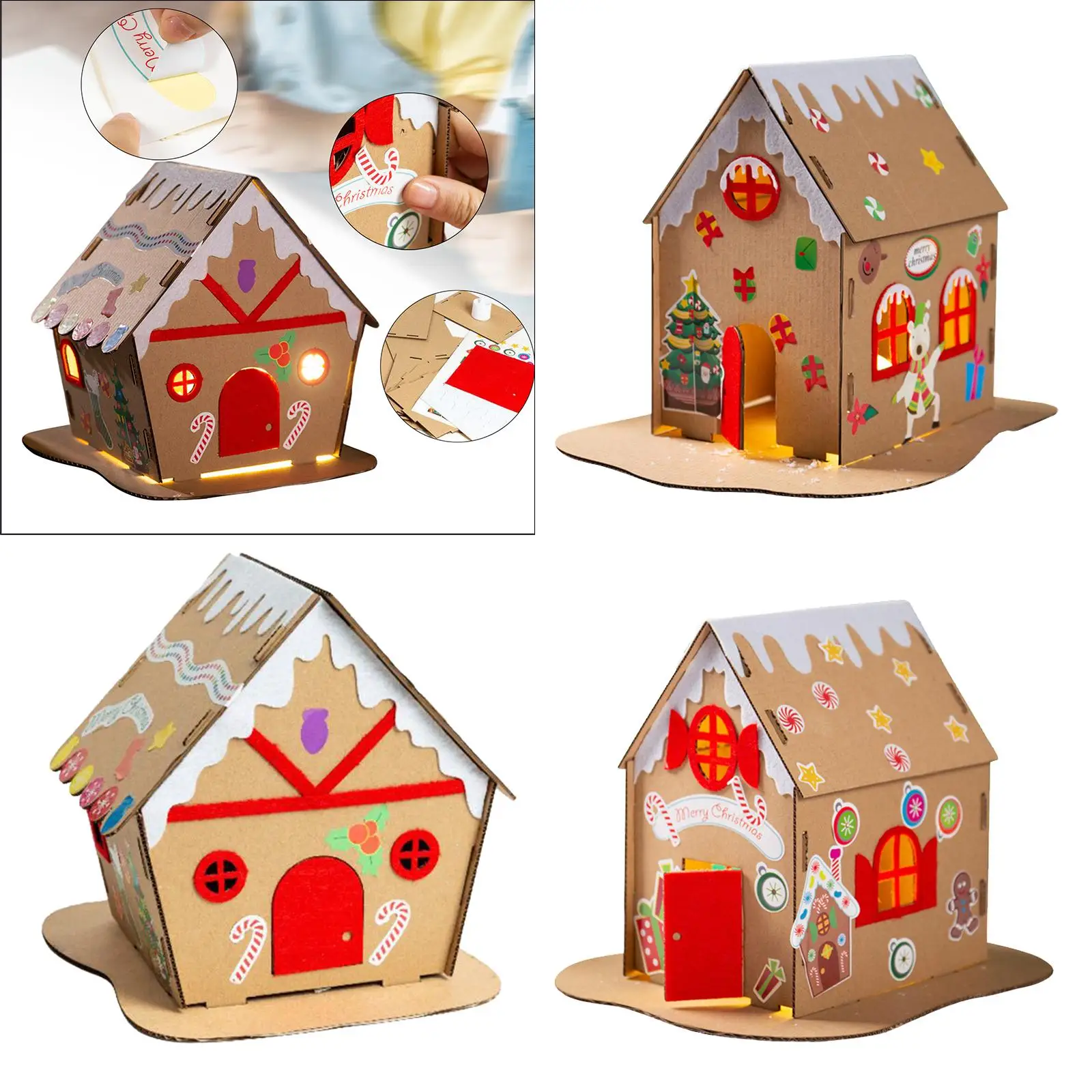 Christmas Cardboard House Kits Christmas Party Game Favors Unassembly Cardboard House Projects Art for Children Kids 4