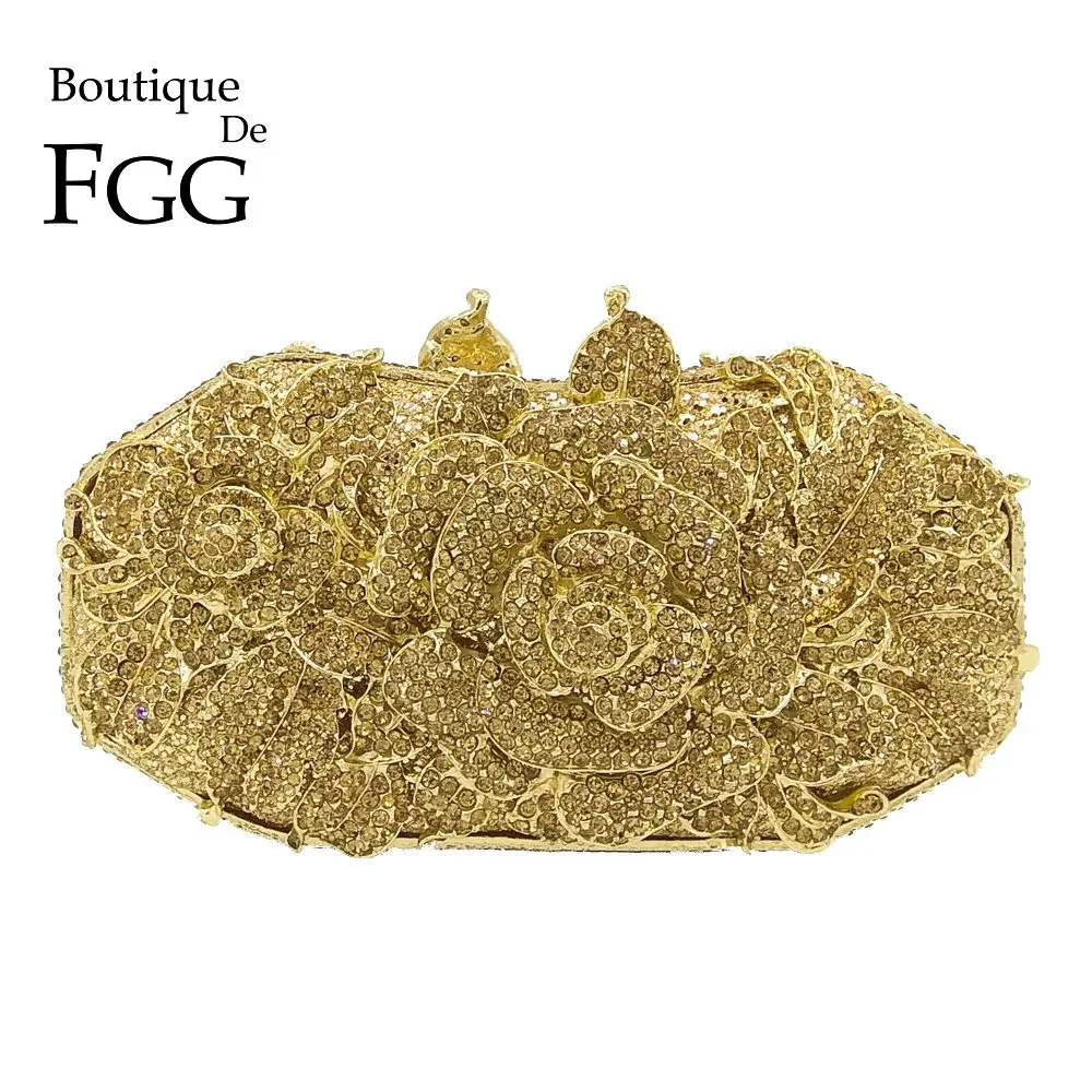 

Boutique De FGG элегантные вечерние сумки с золотыми цветами и клатчи для женщин, вечерние сумочки для невесты, сумочка-клатч с розой