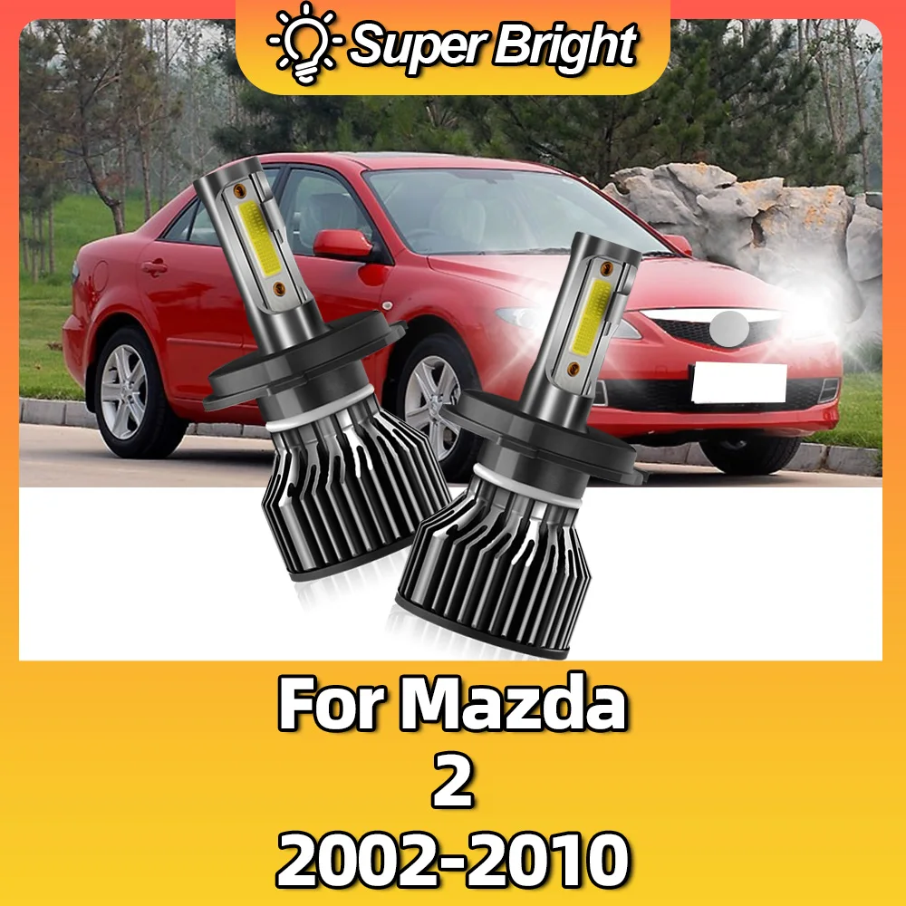 Автомобильная фара H4, 12 В, 100 Вт, 6000K, 2002 лм, Turbo светодиодные огни COB, автомобильная фара для Mazda 2 2003, 2004, 2005, 2006, 2007, 2008, 2009, 2010,
