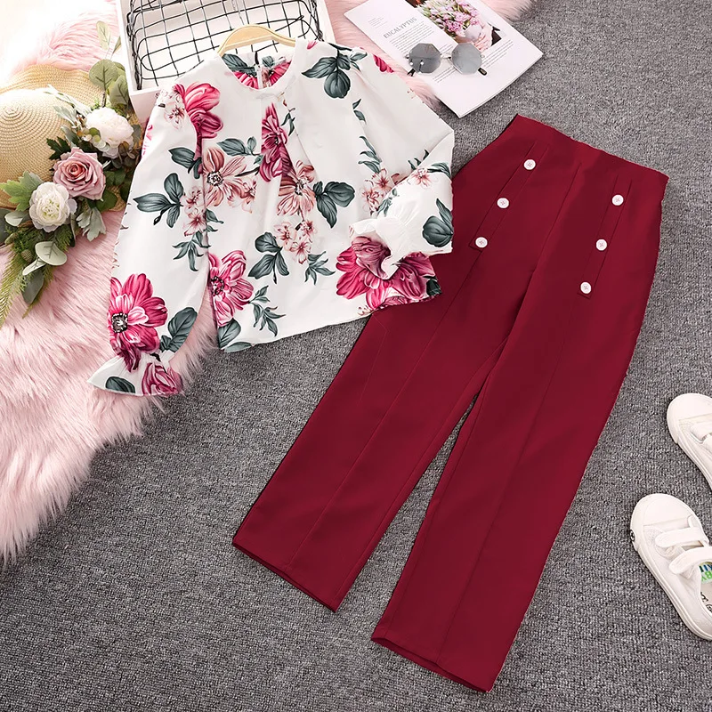 

8-12Y Girls' Suit 2024 Spring New Children's Clothing Printed Long-sleeved Top + Pants Two-piece Set Kids Clothes Girls Clothes