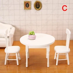 Miniature White Wooden Dollhouse Dining Table and Chairs Set (Set)