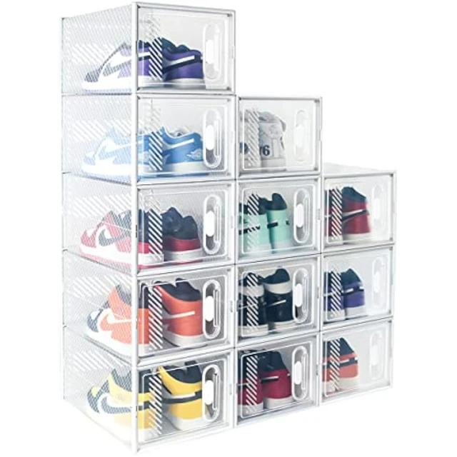 Cajas de zapatos de cartón, caja de zapatos transparente apilable para  almacenamiento con tapas, paquete de 6 (tamaño de zapatos planos)