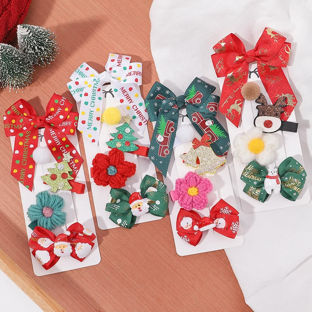 

Christmas Elk Bow Hair Clips Set Cute Cartoon Hairpins Barrettes Side Clip Headwear Girls Childrens Hair Accessories Party Gifts