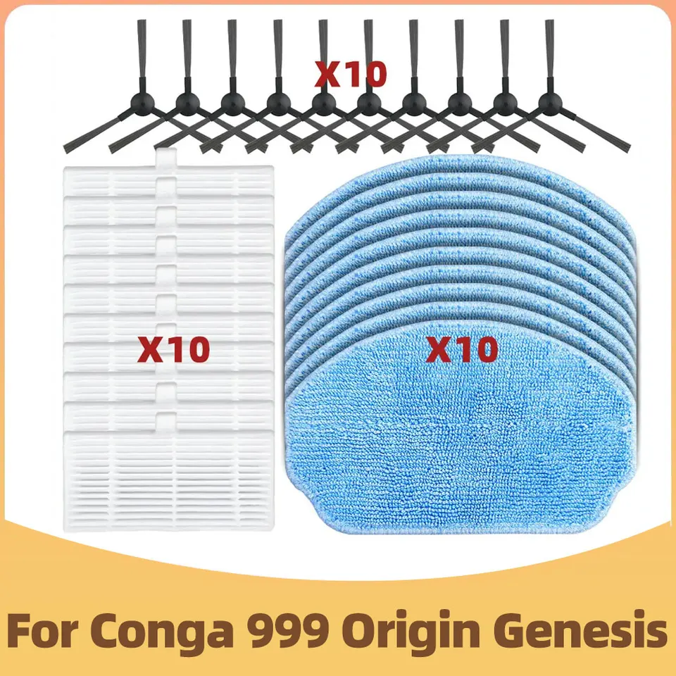 Cecotec Conga 999 Origin Genesis / 999 X-Treme / Haier TL30U1 호환 로봇 청소기 부속품 사이드 브러시, Hepa 필터, 모핑 천 Cecotec Conga 999 Origin Genesis / 999 X-Treme / Haier TL30U1 호환 로봇 청소기 부속품 사이드 브러시, Hepa 필터, 모핑 천