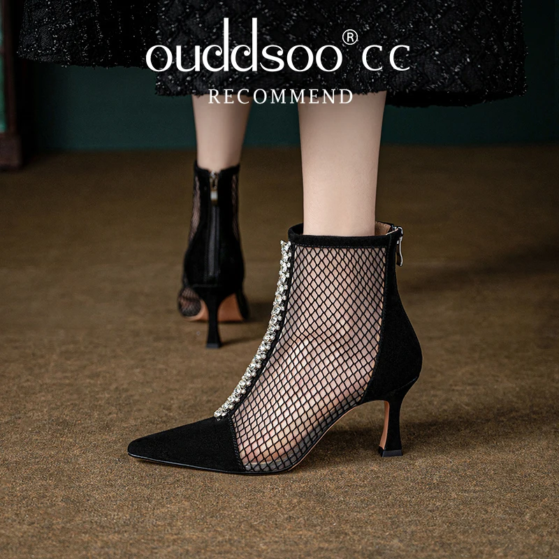 

Ods Hollow Ankle Boots New Sexy Hollow Fishing Net Roman Shoes Spring Summer 2024 Slim Heel Fashion Women High Heel Fashion Boot