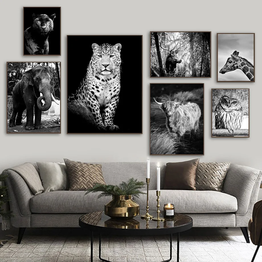 Кот слон Леопард Лось Жираф бык Сова настенная Картина на холсте скандинавские