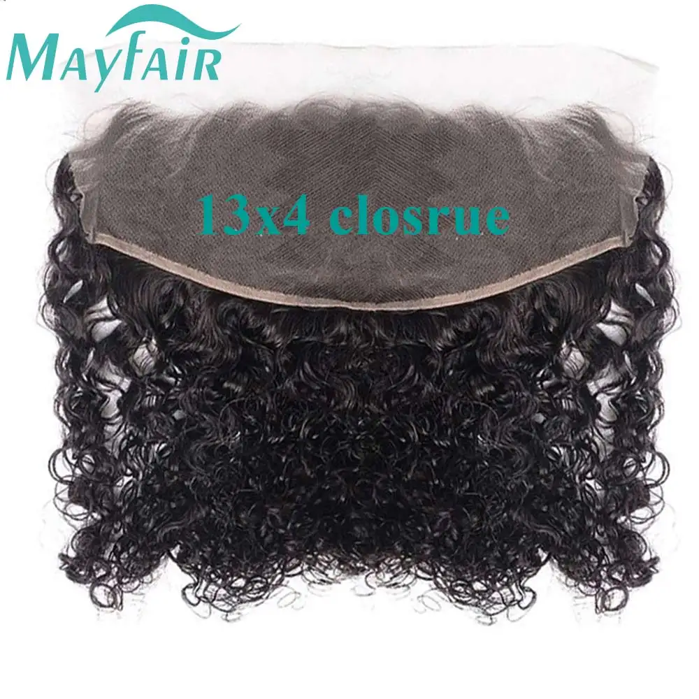 Water Wave 13x4 Transparent Lace Frontal With Baby Hair Remy 100% Human Hair PrePlucked Bleached Knots 4x4 Lace Closure Mayfair