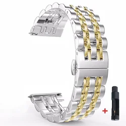 Elegant Stainless Steel Watch Strap - 20mm/22mm - Premium Metal Band - 22mm (Silver Gold)
