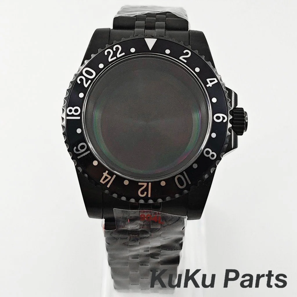 Black Purple GMT Bezel Watch Case with PVD Black Jubilee Bracelet and Sapphire Crystal