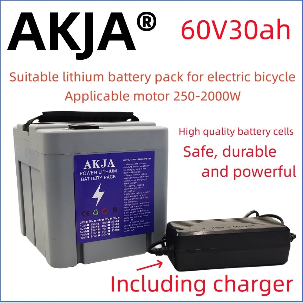

New Full Capacity Power 18650 Lithium Battery 60V10ah-30ah Lithium Battery Pack Suitable for 250-2000W+Lithium Battery Charger
