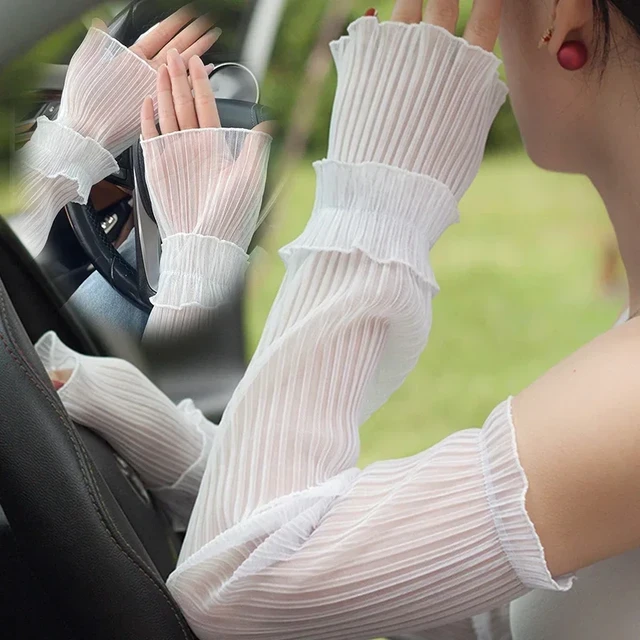 Women Summer Long Fingerless Gloves Sun Protection Arm Warmers
