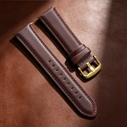 Elegant Vintage Cowhide Leather Watch Band with Quick Release Mechanism - 22mm (Deep Brown Gold)