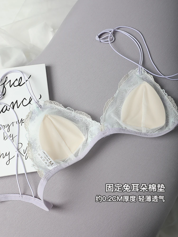 Embroidered lace lingerie triangle cup hollowed out ultra-thin sexy bra breifs set women small size underwear bralette