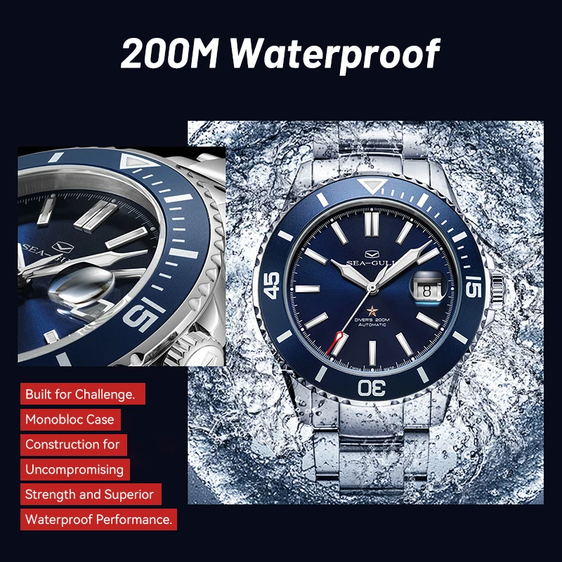 Mechanical watch Seagull relogio masculino Men Watch 200m Diving Business Waterproof Fashion Automatic Mechanical Watch Ocean Series 816.32.1523