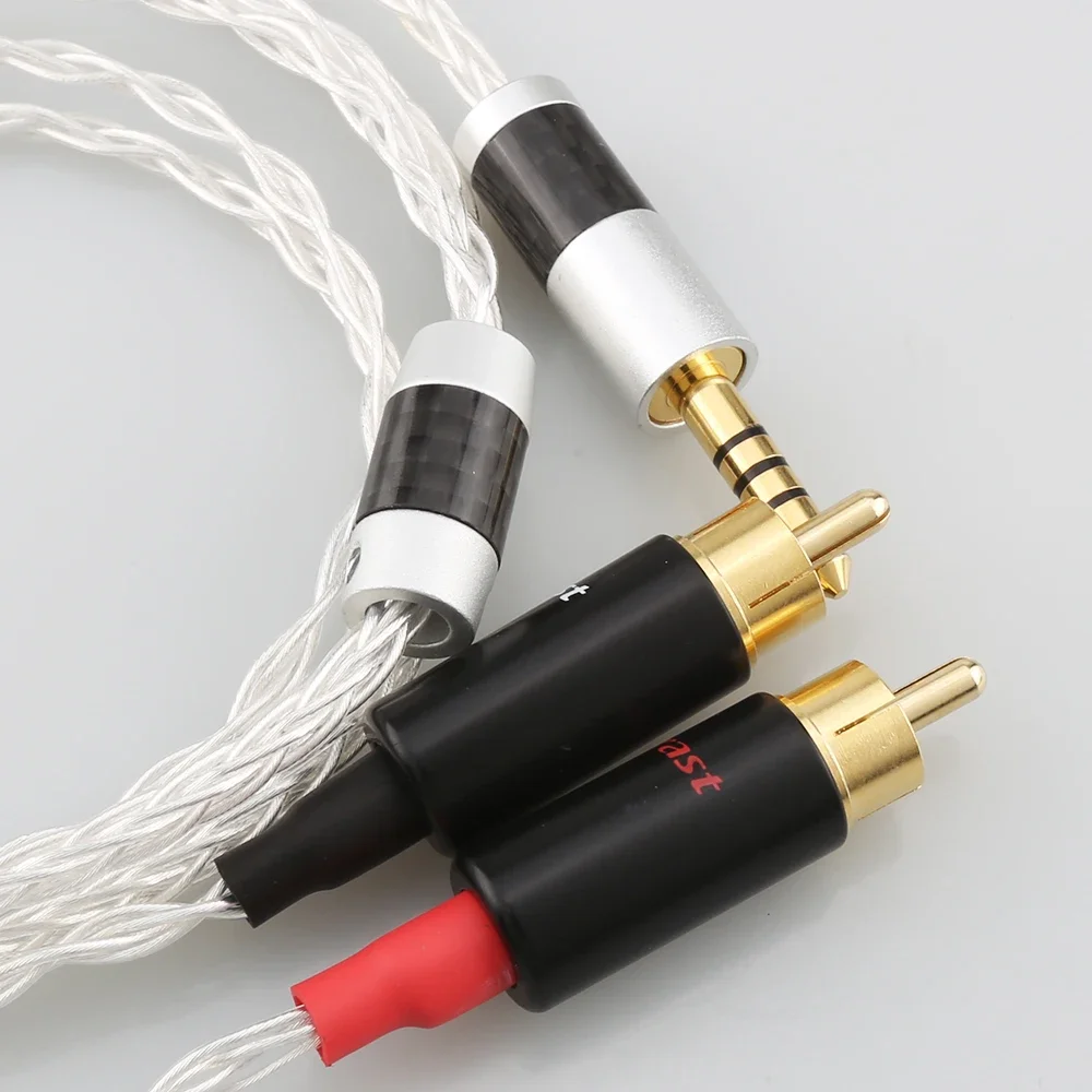 HIFI OCC 실버 도금 AUX 오디오 케이블, 헤드폰 앰프 연결 라인, 오디오 케이블, 8 코어, 4.4mm-2rca 잭