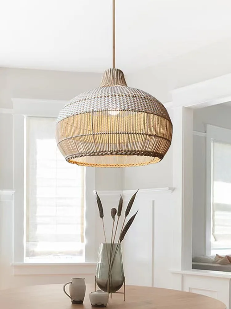 35cm Restaurant Chandelier Creative Personality Rattan Lighting Simple Living Room Dining Table Rattan Art Catering Lighting