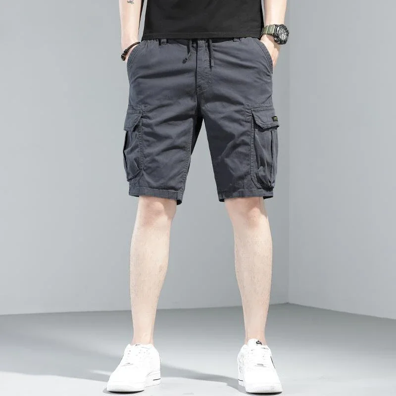 thumbnail image 1 of Pantalones cortos para hombre, pantalones cortos de trabajo color caqui para hombre, pantalones cortos cargo ajustados de algodón con botones para hombre, pantalones grandes y altos, elásticos, cómodo, 1 of 5