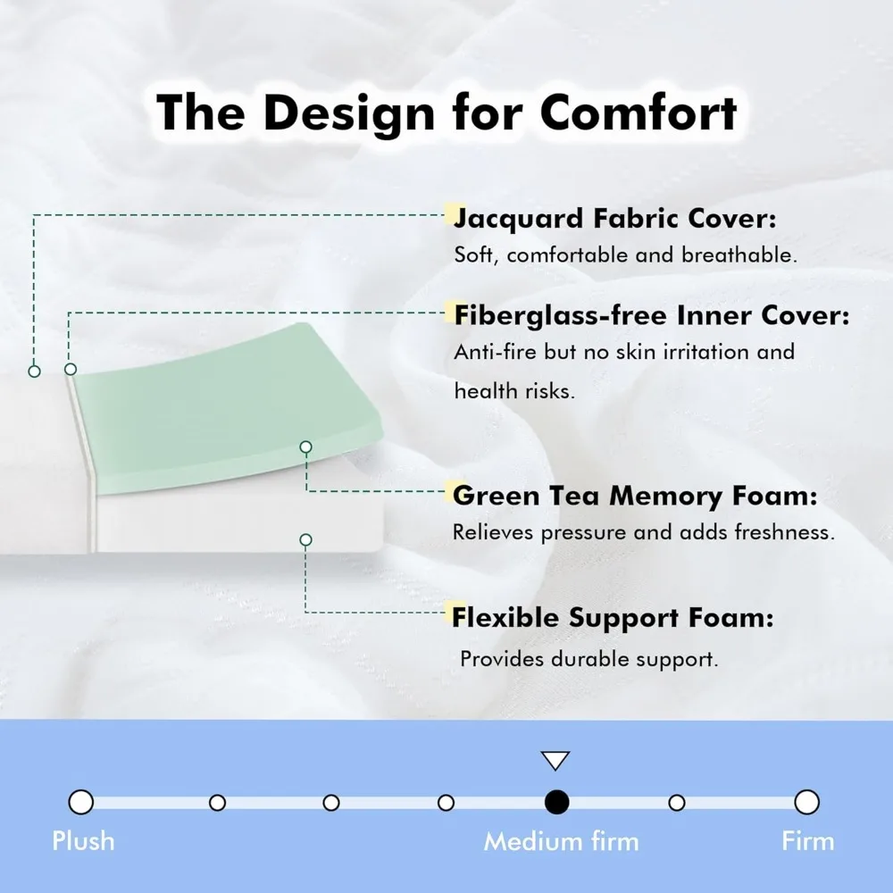 Twin Mattress 8 Inch Green Tea Memory Foam Mattress for Cool Sleep & Pressure Relief, CertiPUR-US Certified Medium Mattresses 3