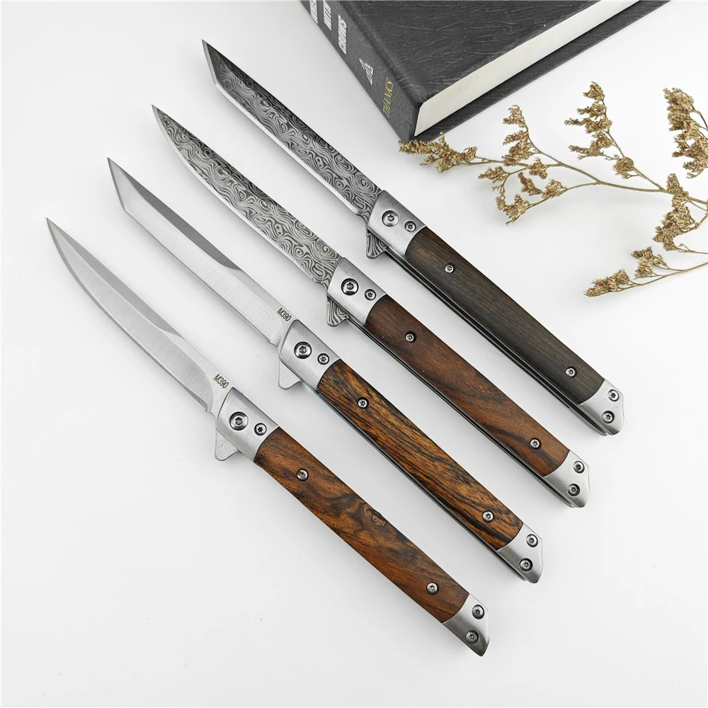 

M390 Mark Slim Folding Pocket Knife Drop Point / Tanto Blade Wood Handle Self Defense Knife Outdoor Camping EDC Survival Tool