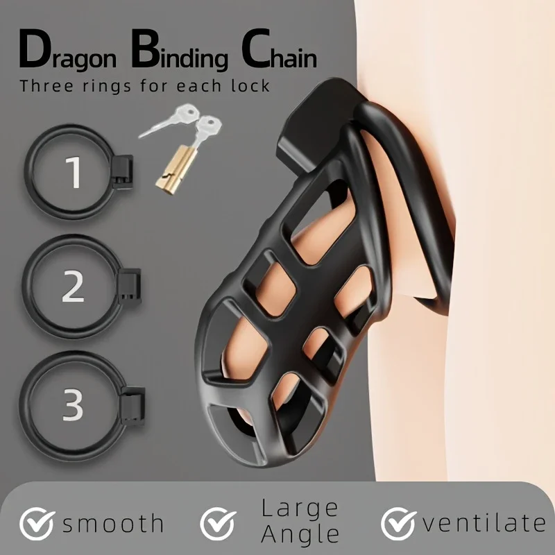Male Penis Cock Cage Chastity Device with Lock 3 Rings Breathable Resin Anti Cheating BDSM Sex Toy for Men Erotic Urethral Lock
