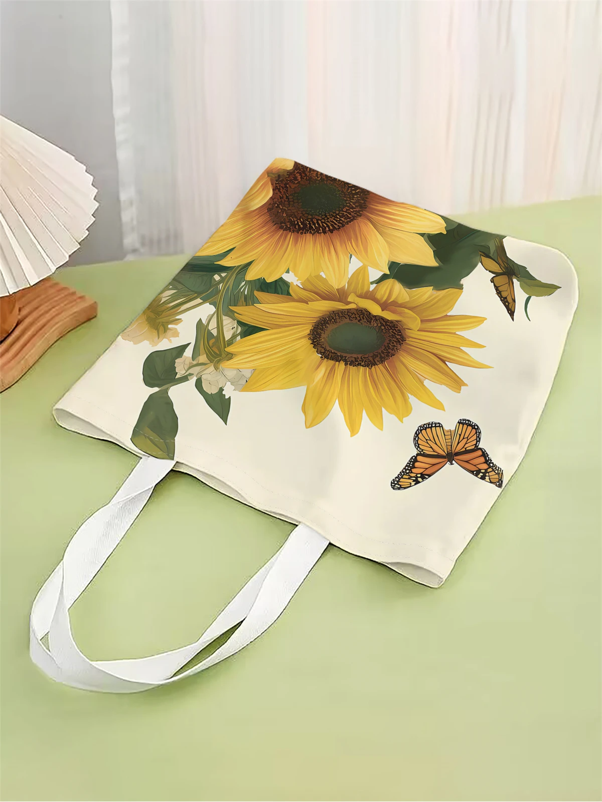 1pc,Sunflower flower handbag, reusable fashion handbag, multifunctional handbag, printed canvas shopping bag