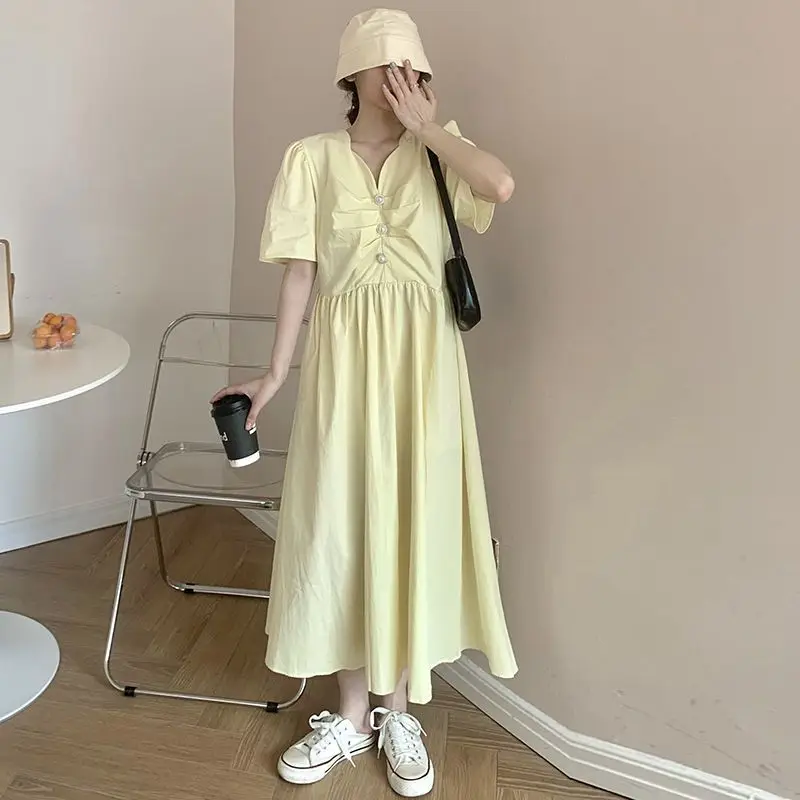 

Summer New Women's V-neck Dress Loose Commuting Casual Short Sleeved Oversize Dress