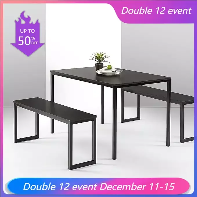 

Modern Metal Frame Dining Table with Benches, 3 Piece Set Soho Dinings Tables