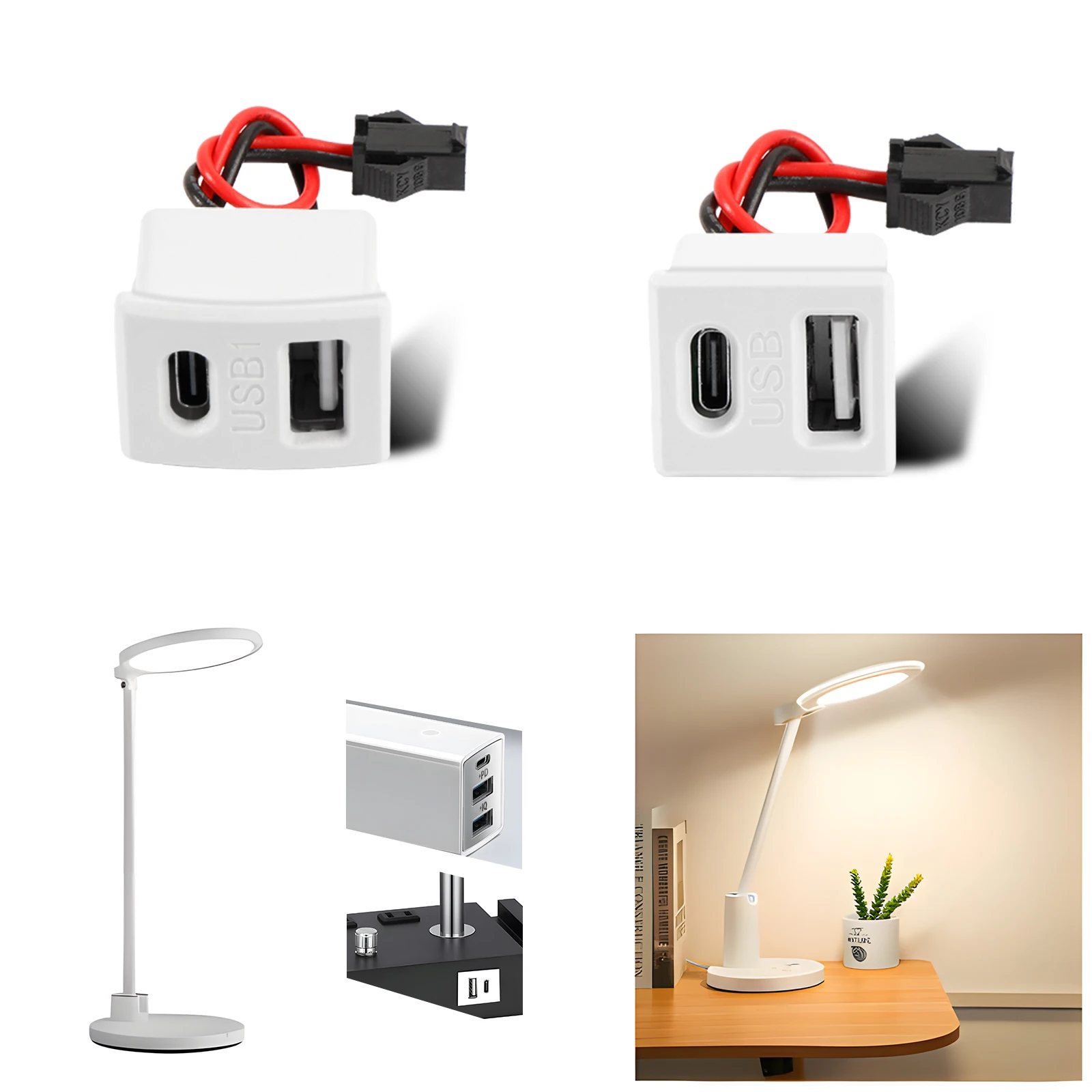 Double Layer Usb Female Base Type-C Socket and Female USB Lamp Charging Socket Power With Cable Connector power plug socket