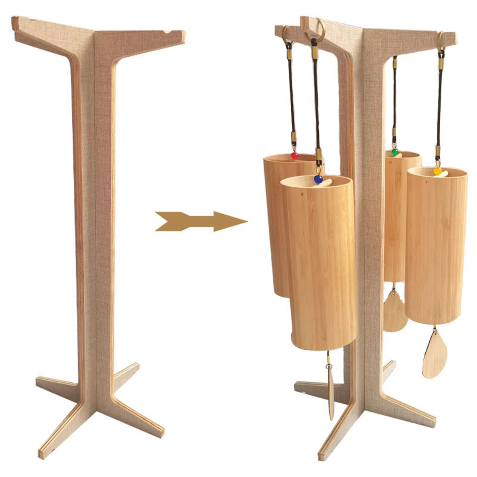 Chime Stand Easy Assembly Wooden Multifunctional Wind Chime Wood Stand Gong for Yoga Tabletop Classroom Bedroom Tea Room wind chime stand
