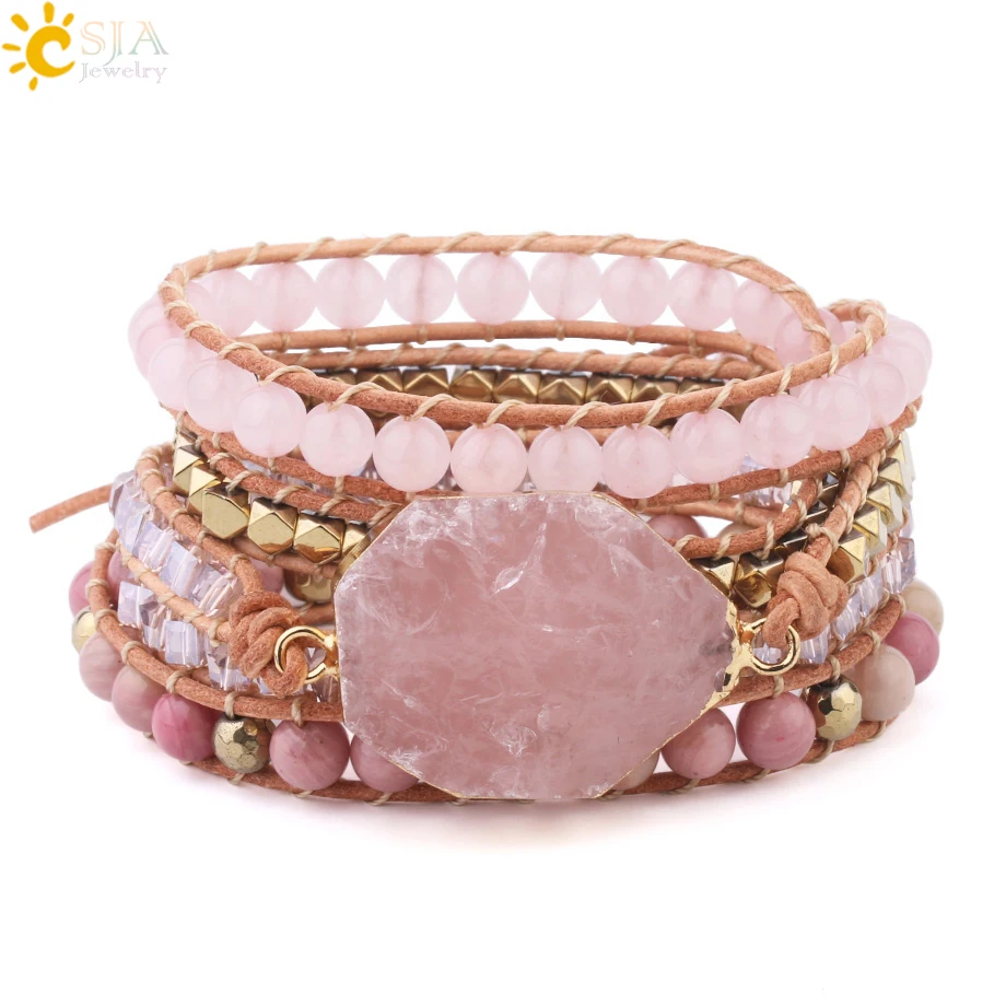 Bracciale in cordoncino di quarzo rosa con nodo macramé