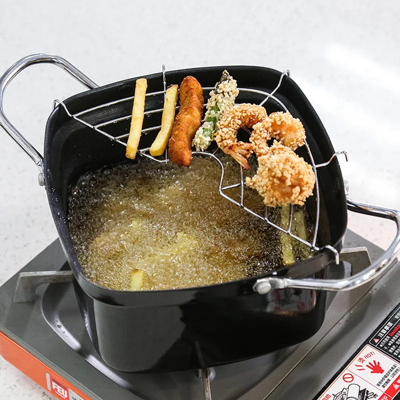 Japanese Frying Pan Tempura Frying Pan Household Mini Fried Chicken Noodle Soup Pot with Oil Drip Rack