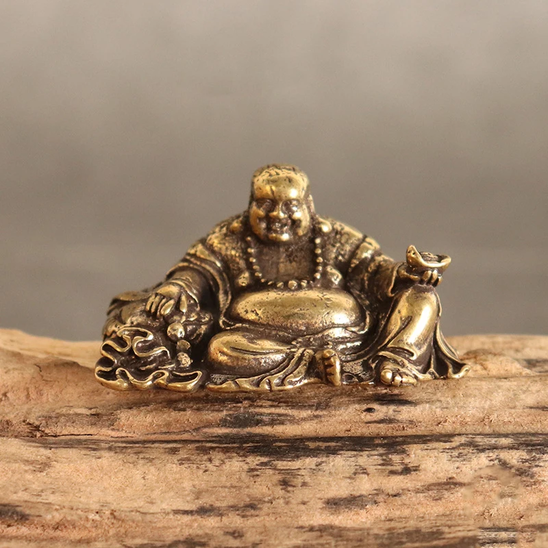 

Antique Copper Maitreya Buddha Statue Small Desktop Brass Ornament Home Decor Sculptures Religions Room Desk Decoration Figurine