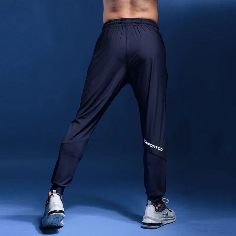 Simplicity Summer Casual Pants Men's Ice Silk Quick Dry Zippers Pockets Letter Elastic Waist Drawstring Bodybuilding Sweatpants