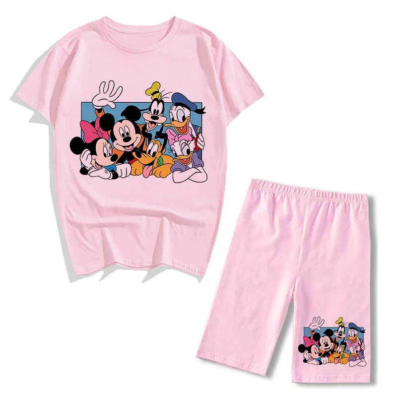 Disney Donald Duck Cartoon Print Fashion Women Two Piece Set Short Sleeve T-shirt+sports Shorts Summer Casual Tracksuits Clothes plus size jogger set