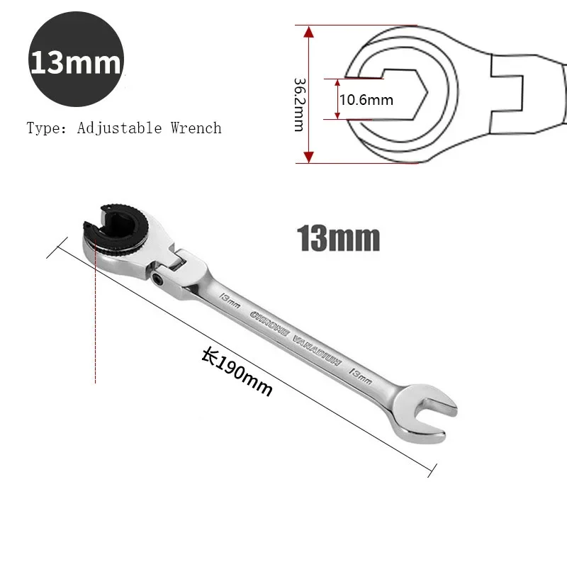 1Pcs 13mm Double Open End Tubing Wrench Chrome Vanadium Steel Ratcheting Fixed Head Flare Nut Wrench Set For Car Wrench And Hand Tools