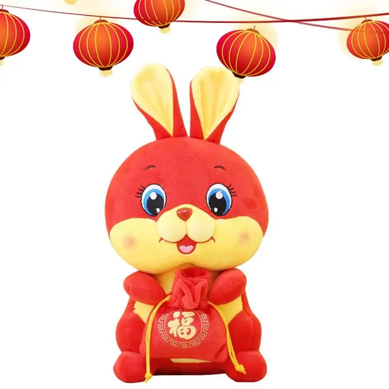 

Red Rabbit Plush Adorable Rabbit Comfortable Plush Rabbit Stuffed Animal With Lucky Pocket In Hand And Cute Expression Chinese