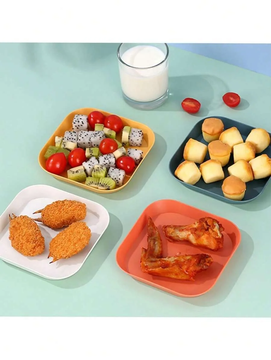 4/8/12pcs White plastic square plate spit bone plate dessert reusable suitable for family camping picnic restaurant